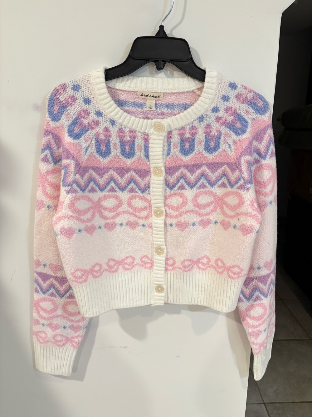 Derek Heart Pink Lavender Fair Isle Button-Front Cardigan